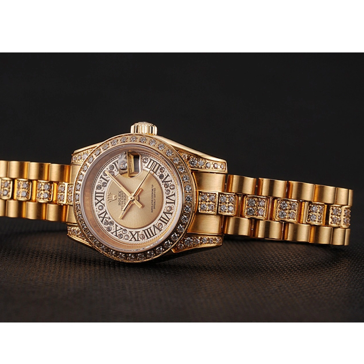 Best AAA Replica Sites 1453953 Gold Rolex Dial DayJust Swiss Bracelet Pave Gold Diamond Diamond 0623
